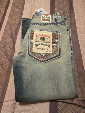Men's 36x30 Rock Revolution Jeans - Light Blue with Multicolor Patch